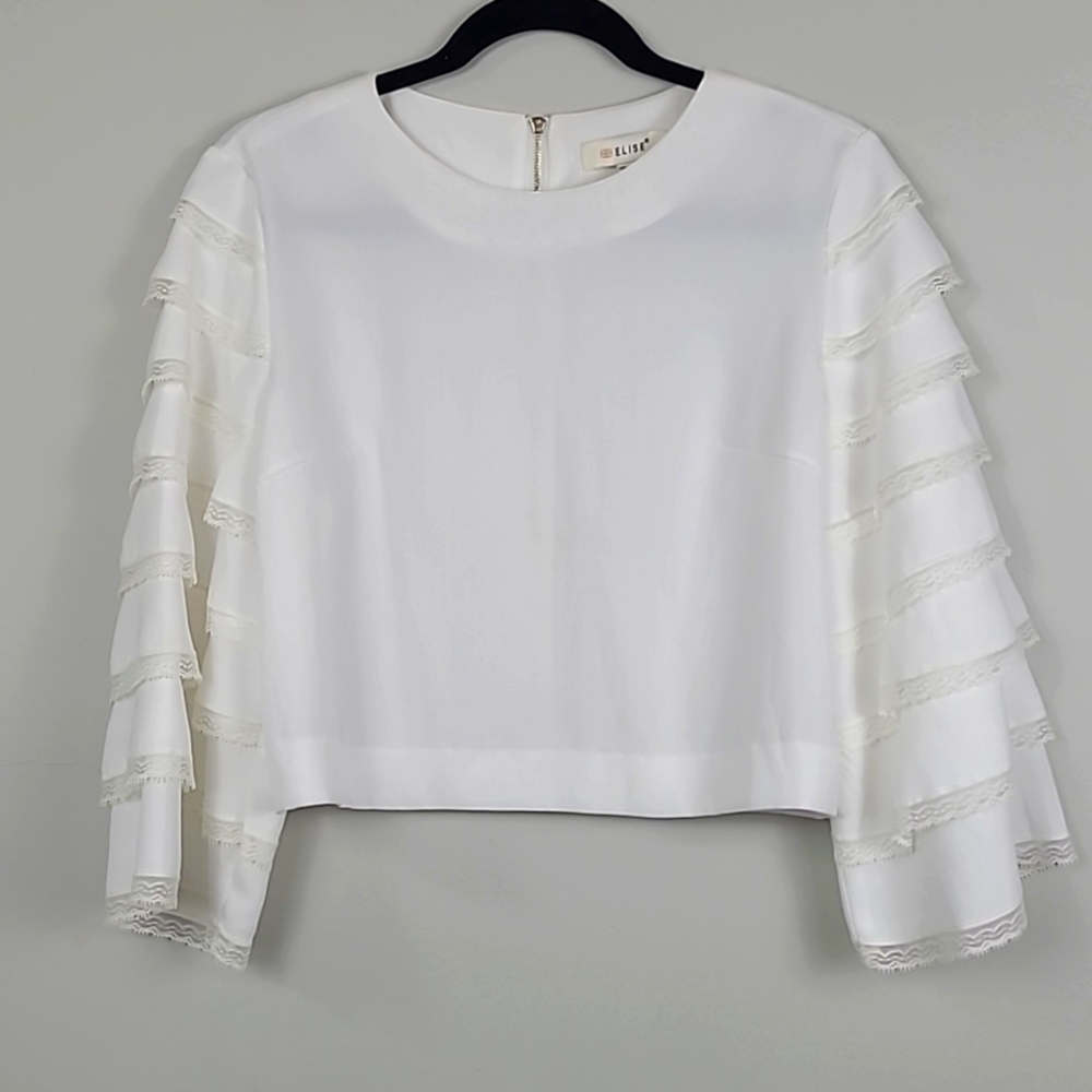 Elise bell sleeve lace detail cropped style top party blouse